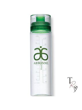 Arbonne NEW 32 oz Water Bottle Green Logo Clear Plastic Hydration Tracker